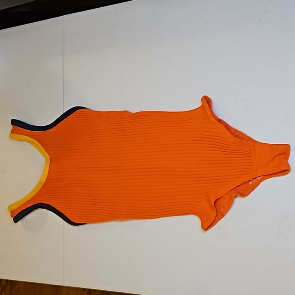 VINTAGE 1950s Swim Suit orange blue yellow no size tag girls kids one piece